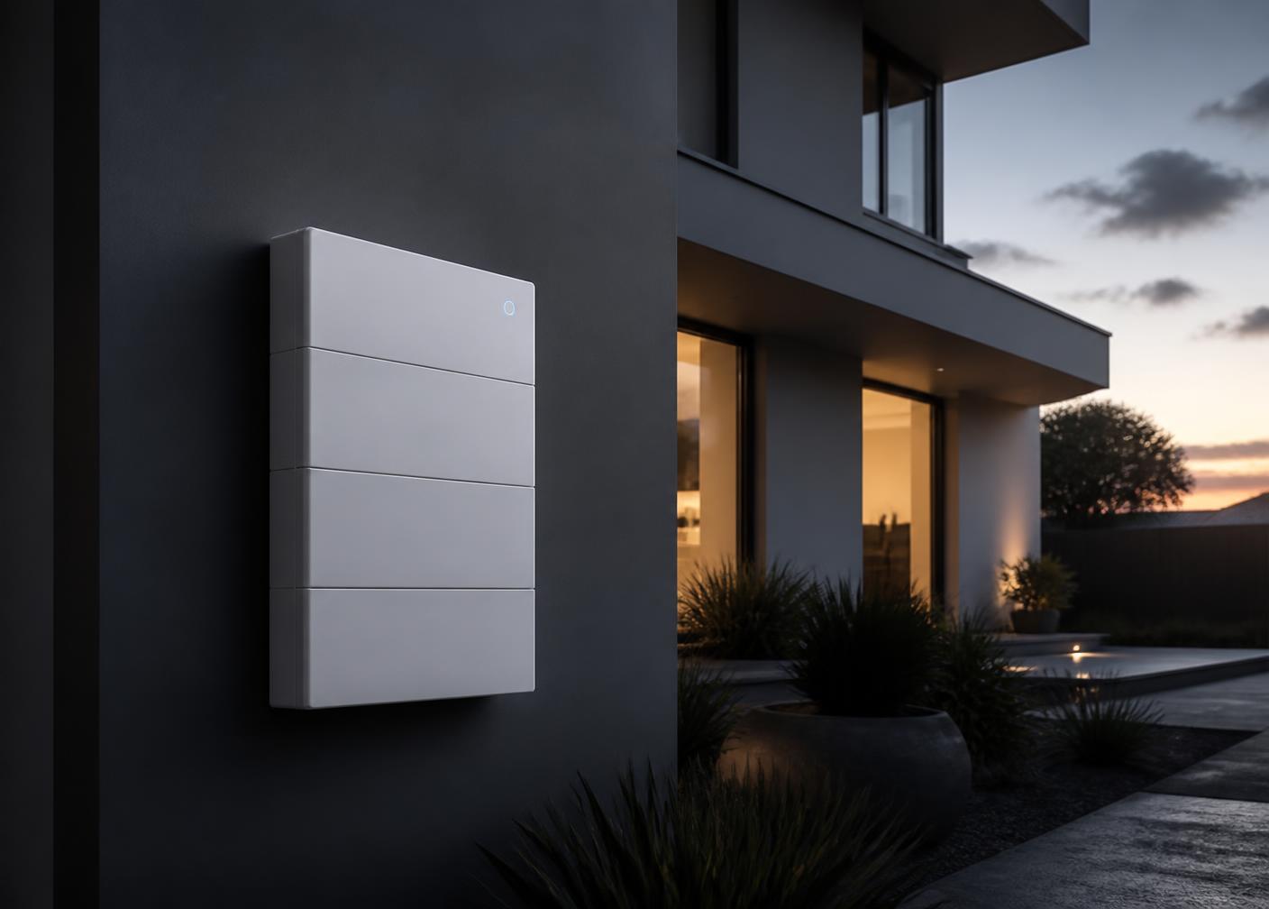 Residential battery energy storage system installed at a modern home